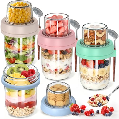 4 Pack 20 oz Overnight Oats Containers with Lids and Spoons, Glass