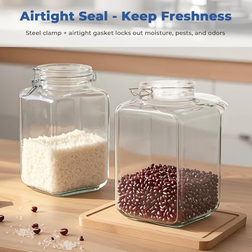 Cyclemore 2 Pack 1 Gallon Square Clear Glass Jar with Airtight Lid, Storage Canister 128oz, Wide Mouth Jar for Fermenting, Pickled Egg, Kombucha, Kefir, Canning, Sun Tea and Food Storage