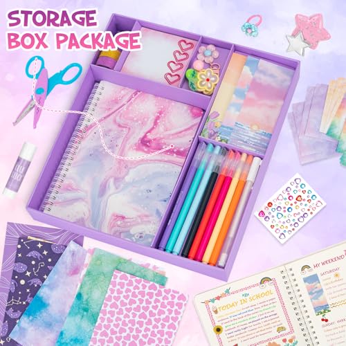 QIYVLOS 2 Pack DIY Journal Kit for Girls, Journaling Diary Toys for Ages 8-13, Arts and Crafts Birthday Stationery Set Gifts for Teen Girls Ages 8 9 10 11 12 13 14 Year Old - style: Purple