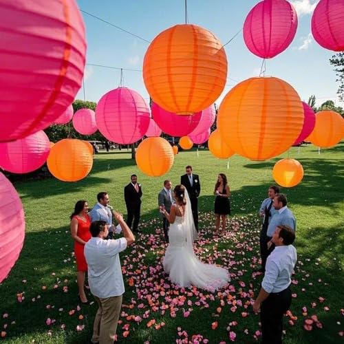 Pink Orange Paper Lanterns Decorative 15pcs Party Hanging Decorations for Bachelorette Wedding Birthday Baby Shower Graduation Anniversary Themed Room Decor - color: Peach,orange Red,pink,hot Pink,ivory White