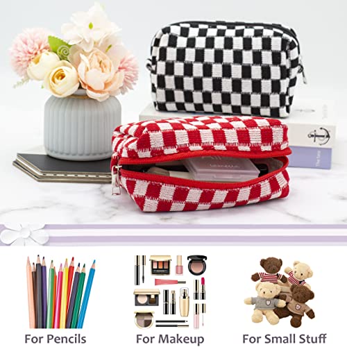 PAZIMIIK Checkered Makeup Bag for Purse, Small Travel Cosmetic Pouch,Red - color: Red