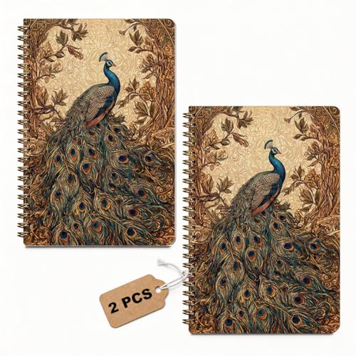 2 Pcs Vintage Floral A5 Peacock Spiral Notebook Journal Peacock Gifts - color: Multicolour 0172