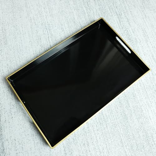 Spsyrine Black Decorative Serving Tray with Handles, Elegant Plastic Coffee Table Tray for Ottoman, Living Room, Home Decor 15.6" X 10.2" - color: Black