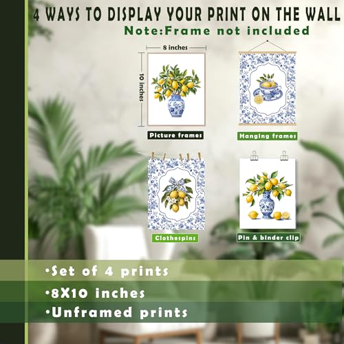 LUKIPOM Chinoiserie Lemon Wall Art Posters Set of 4 Unframed - color: Color 004