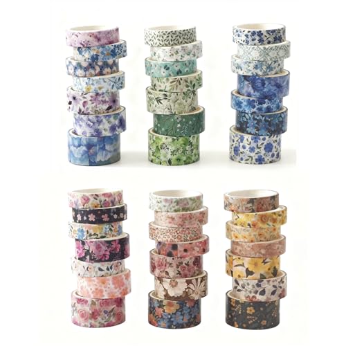 Bomichi 42-Roll Floral Thin Washi Tape Sticker Set 3 Meters per Roll - color: Yellow floral print