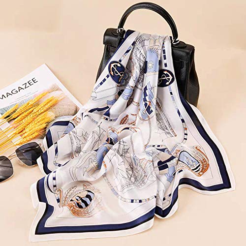 ANDANTINO 100% Mulberry Silk Scarf -21” Square Neckerchief with Gift Packed - color: Blue& White