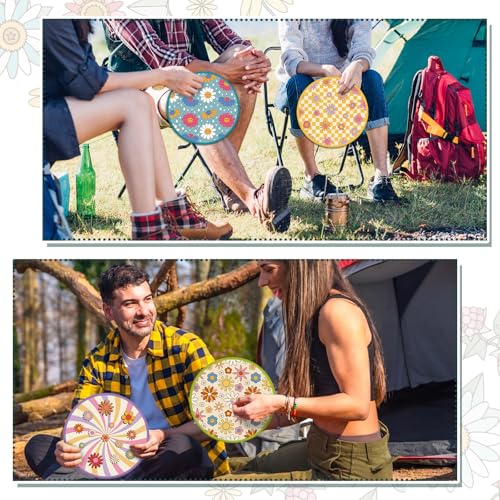 Gejoy 24 Pcs Hippie Retro Foldable Disc Fans Flying Disc Hand Fan 8 Style - color: Hippie Retro
