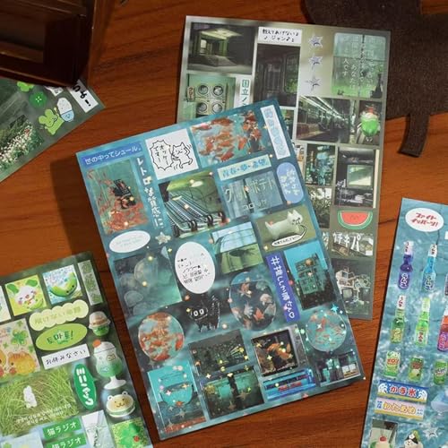 Japanese Stickers Book for Journaling,Retro Japanese Stickers for Planner - color: Frost