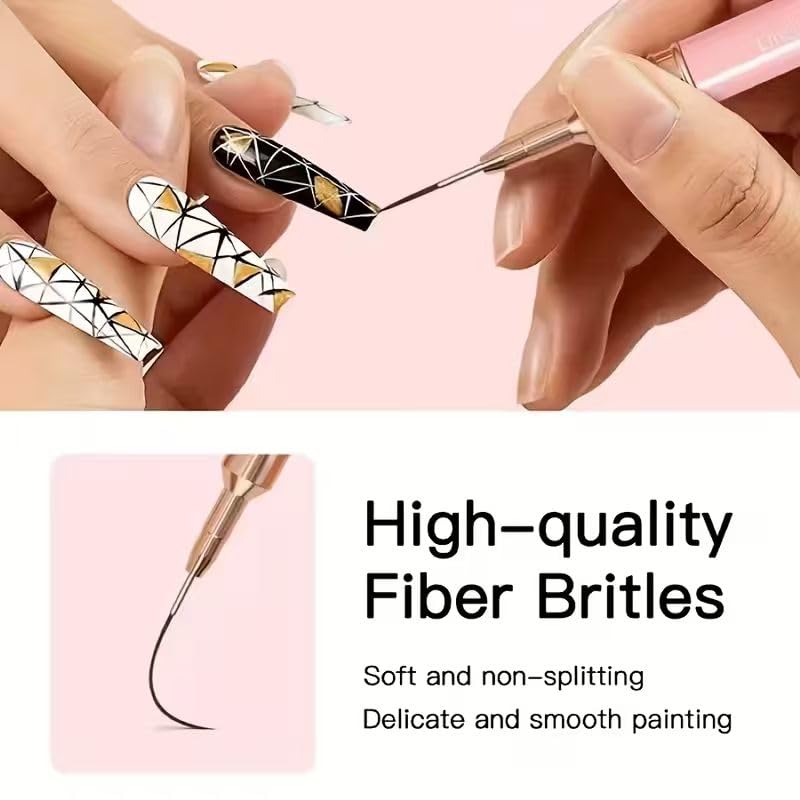 10Pcs Pink & Black Ultra-Fine Nail Liner Brush Set - Professional Nail Art Detail Brush for French Tip, Intricate Patterns, Fine Line Painting & Gel Polish Manicure, Salon & DIY Manicure Tool Kit - color: Liner Brush