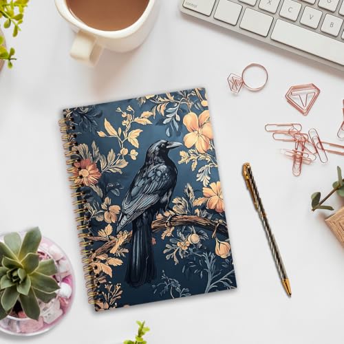 nvucamd Gothic Dark Academia Crow Spiral Notebook, Witchy Black Crow Journal Notebook, Gothic Raven Office School Supplies Gifts, Cottagecore Botanical Raven Journaling Notebooks for Women, 5.5x8.3 - color: raven