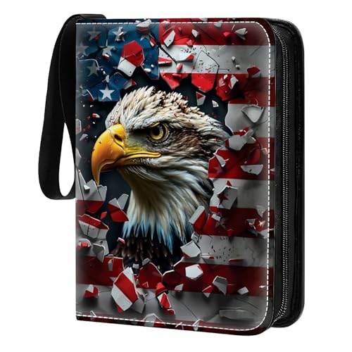 Card Binder 400 Pockets, 50 Sleeves Large Binder Trading Cards Holder 4 Pocket, Storage Organizer, Album Folder Case Protector Collector Gift Retro American Flag Bald Eagle 250 - color: Retro American Flag Bald Eagle 250, size: 4 Pocket
