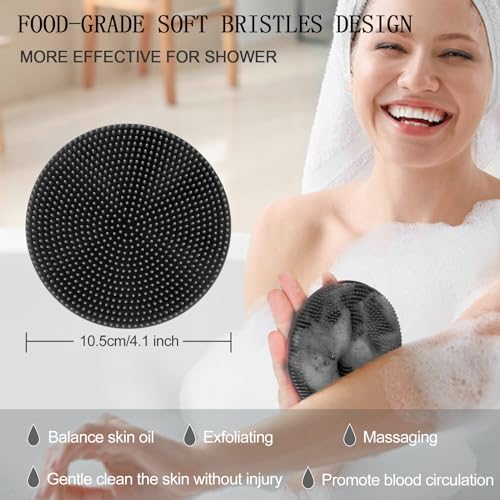 INNERNEED Food-Grade Soft Silicone Body Scrubber Shower Brush, Black+Gray - color: (Set) Black+gray