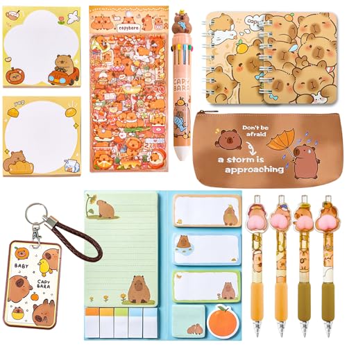 659Pcs Cute Capybara Stationery Set, Kawaii Animals Supplies for Boys Girls Includes Fun Pencil Case Pen, Cartoon Sticky Notes Notebooks Stickers Card Case As Capybara Gifts - style: Capybara