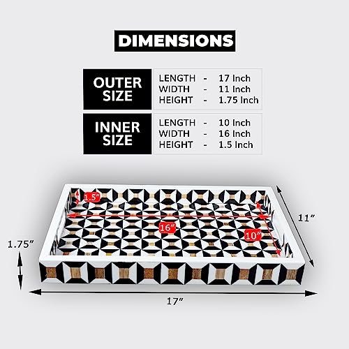 Handicrafts Home Resin Inlay Wood Black White Decorative Ottoman Tray,17x11 - color: Discovery Cypher, size: 17" x 11" x 2"