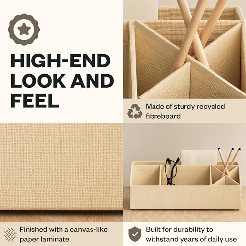 Bigso Elisa Desktop Organizer - Durable Office Desk Organizer for Office Supplies - Desk Caddy Organizer with 7 Compartments for Customizable Organization - 13 in x 4.9 in x 4.9 in - Cream - color: Cream
