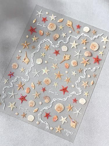 5D Embossed Under The Sea Stickers for Nail Art Jelly Fish Self-Adhesive Nail Art Decals for Women Nail Supplies Art Design Stickers (YT5943Te) - style: YT5943Te
