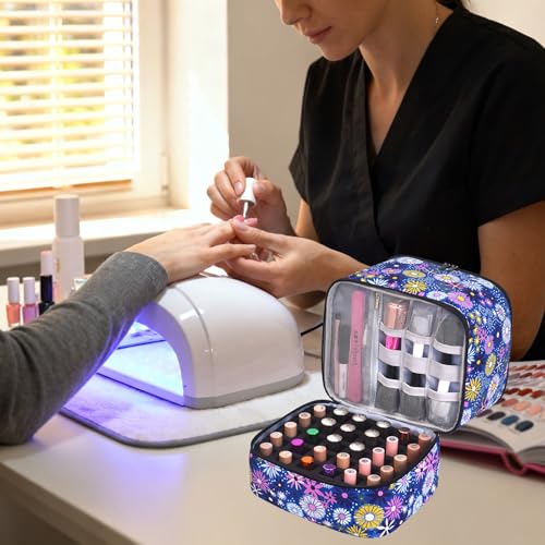 Upgraded Nail Polish Organizer Case - Holds 30 Bottles and 1 Nail Light, Double-layer Nail Bag Organizer Case Nail Polish Storage Bag with Handles (Style B-Flower) - color: Style B-Flower