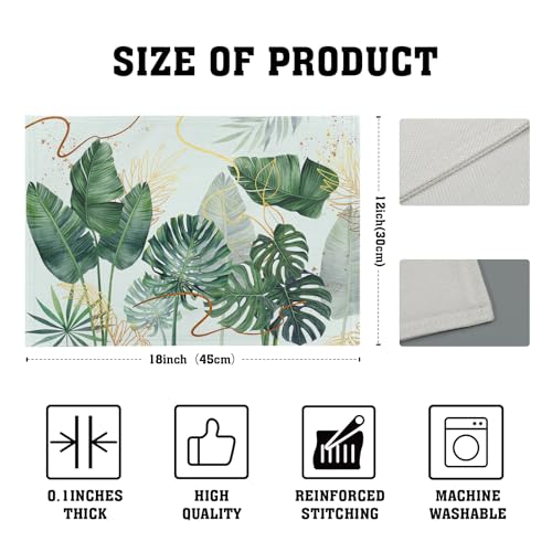 Palm Leaves Tropical Placemats Set of 4,12x18 Inch Boho Green Leaf Botanical Decor Seasonal Tablemat Non-Slip Washable Tabletop Mat for Indoor Outdoor Kitchen Dining Table - color: Tropical Green Leaf