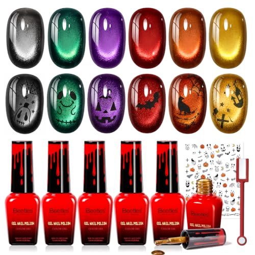 Beetles Halloween Box Cat Eye Gel Nail Polish Set, Witch Potion 6 Colors - color: A - Halloween Cat Eye | Witch Potion