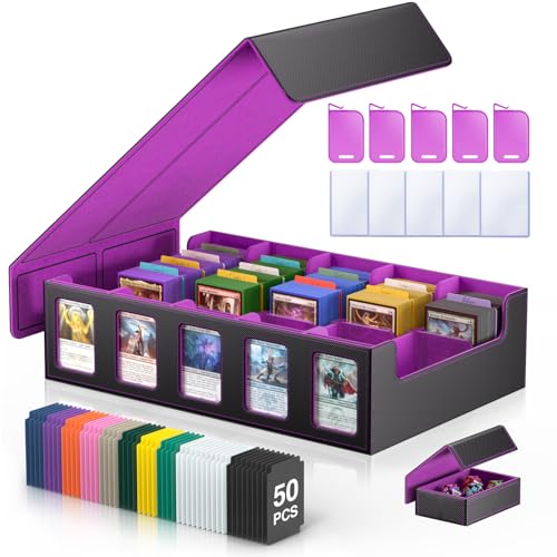Trading Card Storage Box 5-Row 3900+ Capacity, Black Purple - color: Black Purple, size: 3900+ with Magnetic Lid
