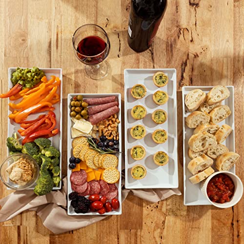 Home Beets White Ceramic Serving Platters (14 x 6 Inch Rectangle Plates) Serving Dishes for Entertaining, Food, Appetizers, Desserts, Cheese Board, Charcuterie, Sushi - Set of 4 Party Serving Trays - color: White