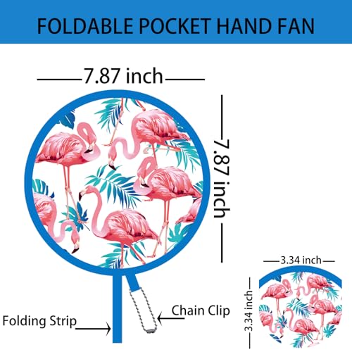 4 Pack Flamingo Pink Foldable Hand Fans, Pocket-Sized Round Fans for RV，Travel, Events, Indoor & Outdoor (Pink & Azure) - style: Flamingo