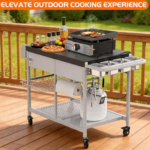 Pizza Oven Table, Grill Cart Table for Blackstone Griddle Pit Boss Portable Grill Tabletop Smoker Outdoor Pizza Oven Stand Fits Ninja, Cuisinart, Gozney, Outside Cooking BBQ Prep Table Station - size: Big