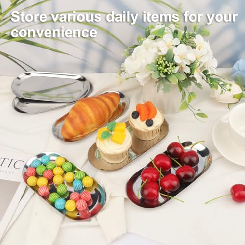 12 Pack 7 Inch Oval Stainless Steel Decorative Tray, Stainless Steel Tea Fruit Tray, 7 inch Silver Oval Trays for Bathroom Vanity, Jewelry, Perfume & Key Organizer (Silver) - size: 12 Pack 7 Inch