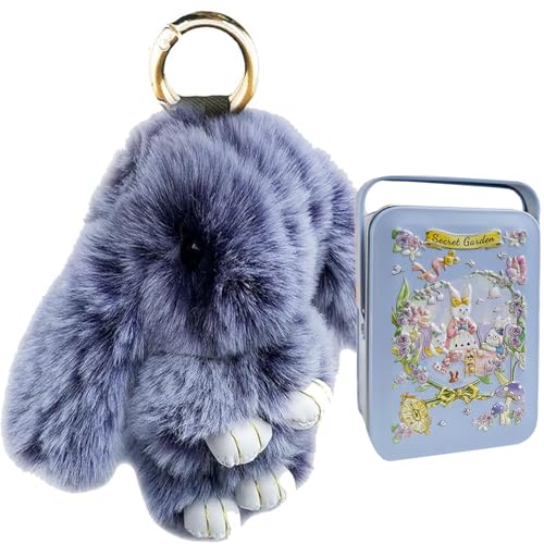 Cute Plush Bunny Keychain, Soft Fluffy Bag Charm for Backpacks & Purses - color: Purple