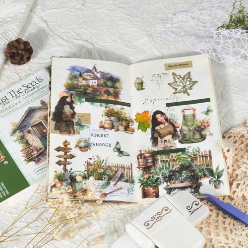Garden Journal Stickers for Junk Journal Supplies, 50 Sheets Precut Watercolor Washi Sticker Book for Journaling, Scrapbooking, Bujo, Card Making, Art Crafts, Adults - color: Idea Life Stickers
