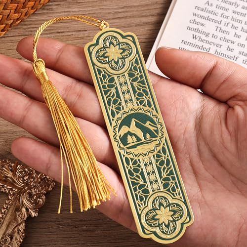 4 Pieces Metal Bookmarks with Tassel Big Size, Golden Vintage Aesthetics Scenery Mountain Theme Book Mark, Bookmark for Women Book Lovers Gift Writers Readers Teens Men - style: 4Pcs Mountain