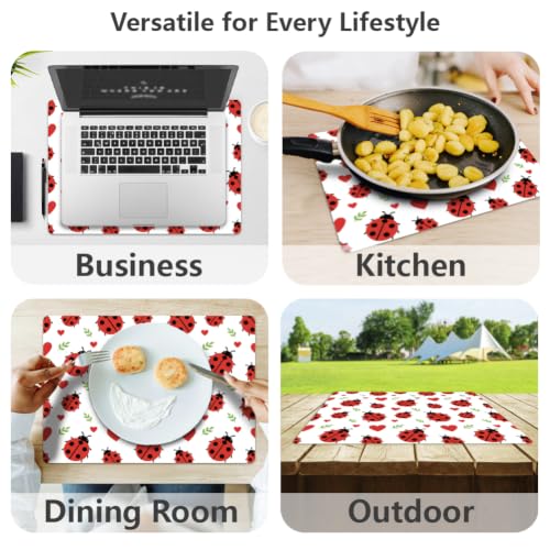 Peacoblue Placemats Set of 4,Faux Leather Ladybug on Leaves Design - style: Ladybug on Leaves