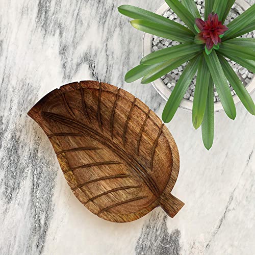 Decorative Tray Wooden Leaf Design Serving Tray Platter Breakfast Table Natural Finish Tray Kitchen Décor 12 X 8 x 1