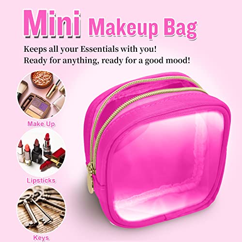 Mini Clear Travel Makeup Organizer Bag for Purse, Small Cute Makeup Bag Preppy Cosmetic Zipper Pouch Purse, Transparent PVC & Nylon Coin Pouch Sanitary Napkin Storage Bag for Women Men Girls(Hot Pink) - color: Hot Pink-Clear, size: Mini