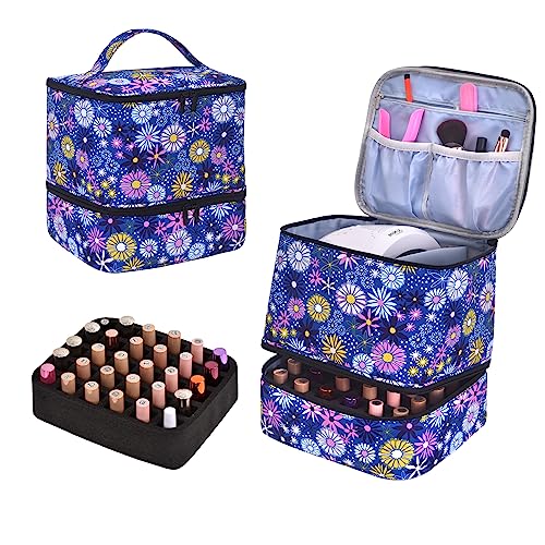 Upgraded Nail Polish Organizer Case - Holds 30 Bottles and 1 Nail Light, Double-layer Nail Bag Organizer Case Nail Polish Storage Bag with Handles (Style B-Flower) - color: Style B-Flower