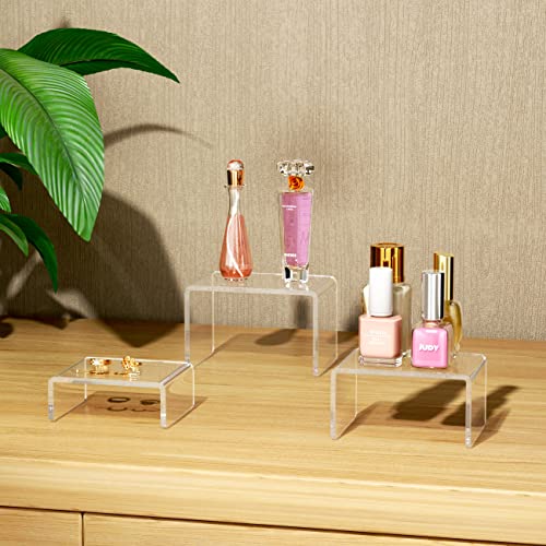 NIUBEE Acrylic Risers Display Stand 2 Set, Clear Display Risers Shelf,3x3x4 - size: (3,3,4)" x2Set