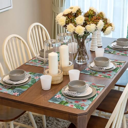 Tropical Flowers Hawaiian Plants Placemats Set of 6 12x18 Inch - color: Red Green, size: Set of 6