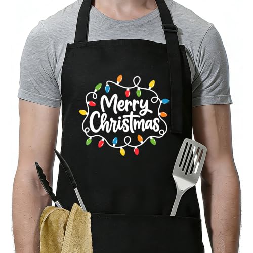 Funny Apron for Men Women,Humorous Kitchen Apron- Grilling Cooking BBQ Accessories, Gift for Dad Husband - color: Meey Christmas