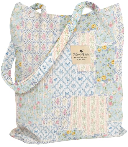 Miss Adola Corduroy Tote Bag for Women Cute Design - color: Floral Patchwork