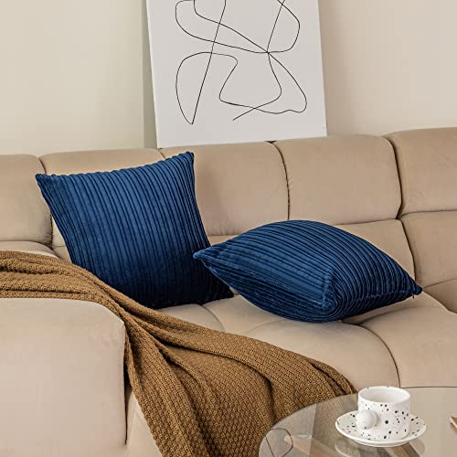 Kevin Textile Striped Corduroy 16”x16” Pillow Covers 2 Pack, Navy Blue - color: Navy Blue, size: 16" x 16" (Pack of 2)