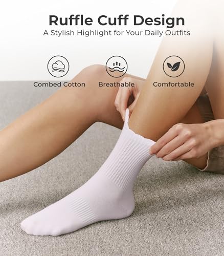 CS CELERSPORT Women's Mini Crew Ankle Socks with Scalloped Top,Pack of 6 - color: White, size: Medium