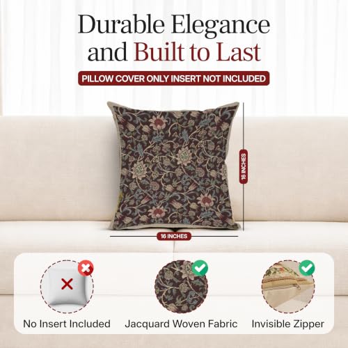 William Morris Fleur de Morris Damson Tapestry Throw Pillow Cover 16 x 16in - color: Fleur De Morris Damson Blue
