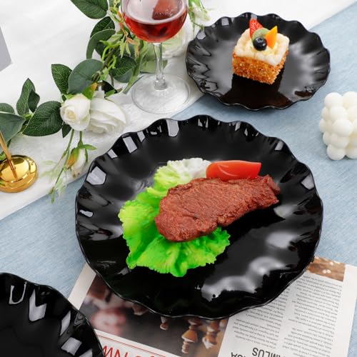 LIYH 24 Pcs Black Plastic Plates Reusable – Unbreakable, Dishwasher Safe - color: Black, size: 24(12 Guests)