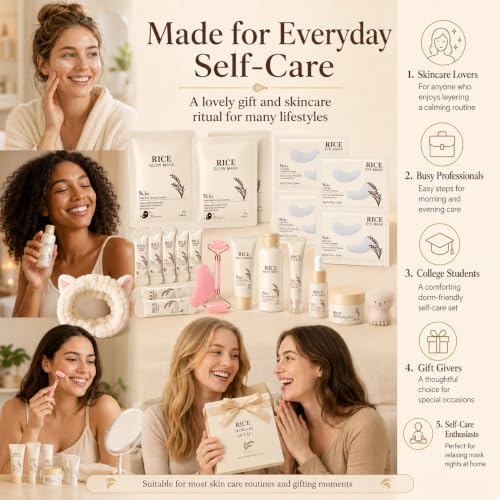 21PCS Rice Skincare Set for Teen Girls & Women, Korean Skin Care Set, Skin Care for Teens 10-12, Hydrating Korean Skincare Set Gifts Birthday Facial Kit for Women