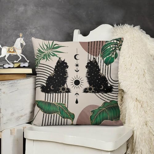 Boho Mid Century Cat Pillow Covers Retro Moon Star Leaves Black Cat Geometric 70s Vintage Home Decor Sofa Bedroom Cushion Outdoor Indoor Decorations 16 "x16 - color: Cat-1, size: 16" x 16" (Pack of 2)
