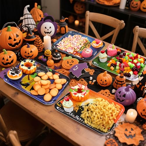 Vesici 4 Pack Halloween Serving Trays 13x10 Inch Witch Ghost Boo Party - style: Halloween