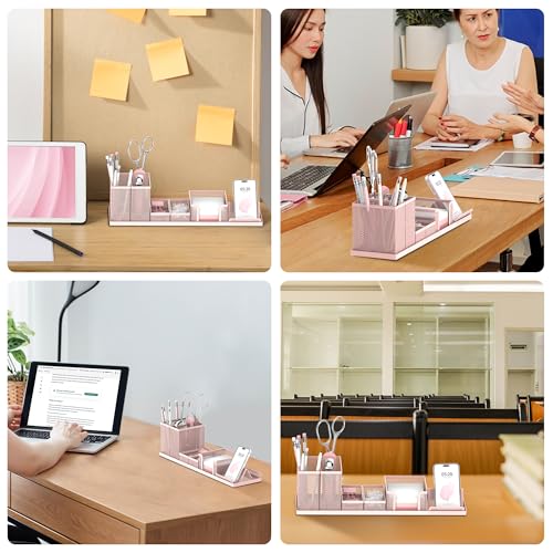 Pen Holder for Desk, 6-Piece Mesh Desk Organizer with Phone Holder, Pink - color: Pink