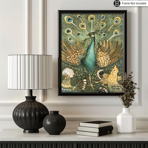 Poster Master Vintage Theo van Hoytema Poster - Retro Peacock Print - Bird Art - Gift for Men, Women & Animal Lover - Art Nouveau Wall Decor for Dorm, Bedroom or Living Room - 8x10 UNFRAMED Wall Art - color: Style-08, size: 8"L x 10"W