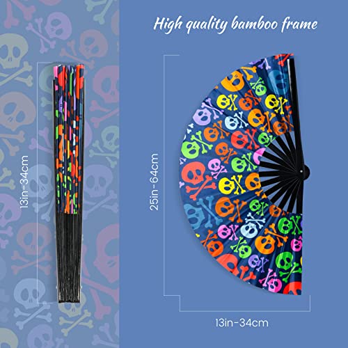SYNTECSO Folding Hand Fan for Rave, UV Glow Clack Fan - color: Skulls