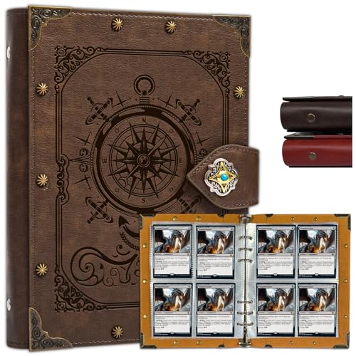 Trading Card Binder,4-Pocket Binder for Trading Cards Holds 240 Cards - color: 9-Compass-GrayBrown